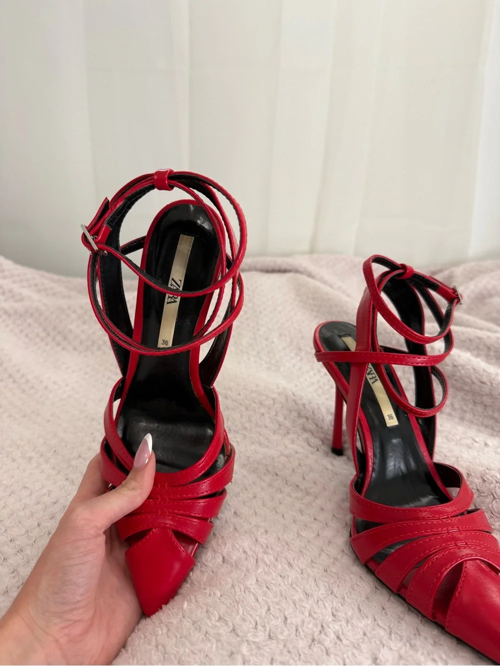 Red Strappy Pointed-Toe Heels - Picture 4 of 6